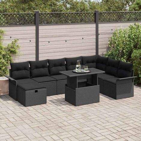 Teenpull – Gartensofa-set 9 Stk. Schwarz Poly-Rattan (1/5)