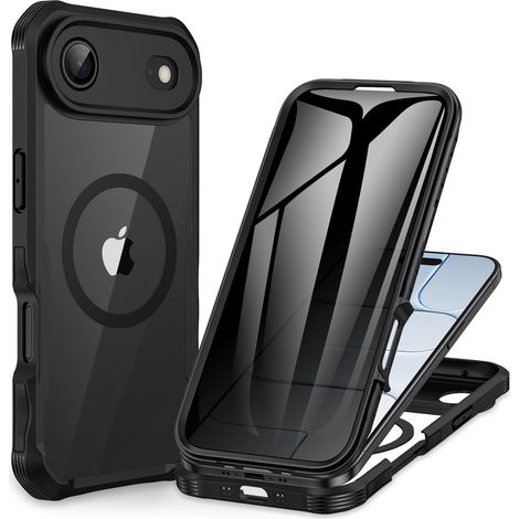 Magnétique Anti Espion Coque iPhone 17 Air [Compatible avec MagSafe] intégré 9H Verre Trempé Protection écran et Protection Caméra, 360° Antichoc Téléphone Housse Case Intégrale Etui -Noir (1/5)