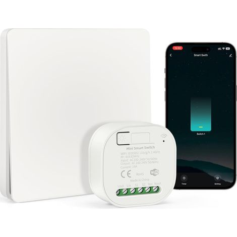 16A Kit d'interrupteur sans fil Auto-alimente, 100V-240V Interrupteur Intelligentes WiFi et Télécommande va et vient sans fil, Compatible avec et Assistant,sans pile (1/5)
