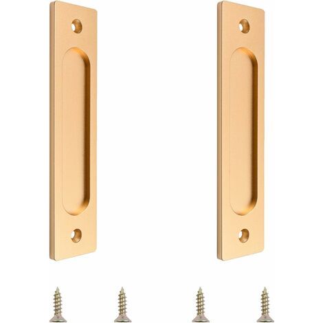 Maniglia per porta scorrevole rettangolare, maniglia in alluminio da incasso con viti di montaggio, adatta per porte scorrevoli (oro opaco, 2 pezzi)