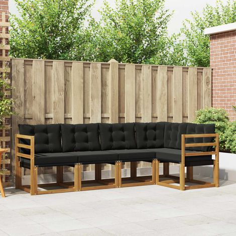 vidaXL Outdoor-Sofagarnitur mit Kissen 5 pcs Natürlich und Schwarz (1/5)