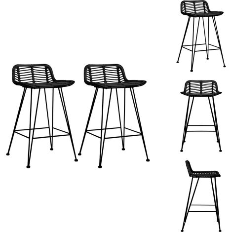 Chaises de bar lot de 2 noir Rotin - Chaise De Bar - Chaise De Comptoir - Rotin - Mobilier Intérieur - Design Rustique (1/5)