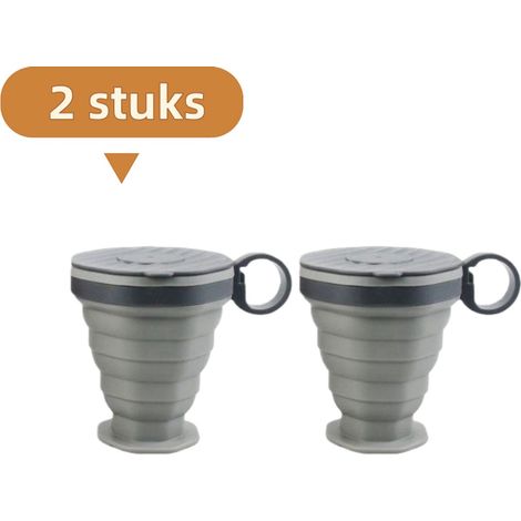 Lot de 2 gobelets pliables portables en silicone avec couvercle, adaptés aux voyages et au bain de bouche, couleur grise (1/5)