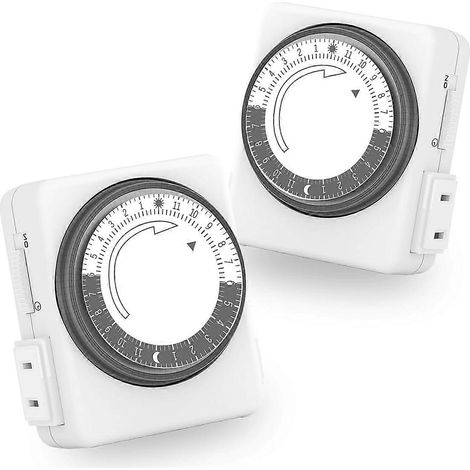 Steckdosen-Timer 2er-Pack, mechanischer 24-Stunden-Steckdosen-Timer mit zwei 2-poligen Steckern, 15-Minuten-Intervalle, Zeitschaltuhr für Innenbeleuchtung für Lampen
