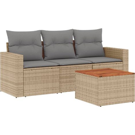 Salon de jardin avec coussins 4pcs mélange beige résine tressée (1/5)