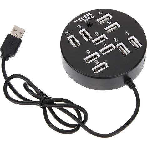 Hub Plug and Play USB 2.0 Noir 10 Ports, Répartiteur USB Matériel Abs, Faible Consommation D'énergie Extension Multiple pour Ordinateur Portable pour Clavier et Souris (1/5)