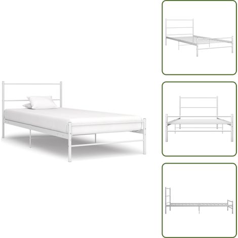 Bett Weiß Metall 90x200 cm - Metallbett - Singlebettt - Weißes Bett - Bettrahmen - Boxspringbett