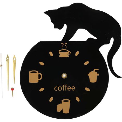 Horloge murale de cuisine Chat café, effet 3D, acrylique durable, mouvement silencieux, design sans cadre, étanche et sûre. (1/5)