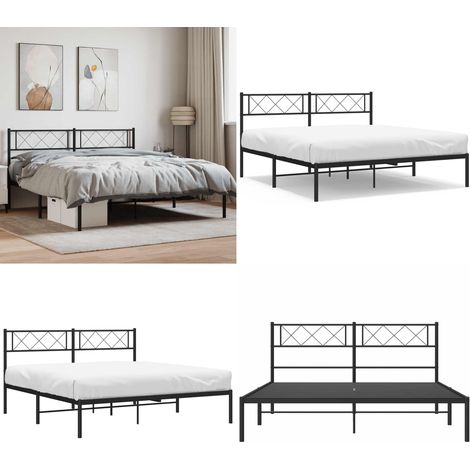 Bettgestell mit Kopfteil Metall Schwarz 160x200 cm - Bettgestell - Metallbett - Doppelbett - Schwarzes Bett - Boxspringbetten - Home & Living (1/5)
