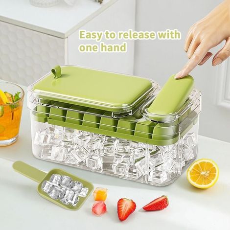 Bacs à glaçon avec couvercle, Glacons Moule de Qualité Alimentaire Avec Couvercles, Libère Tous Les Glaçons en une Seconde, Sans BPA, 96 Bac à Glaçons bacs à Glaçons Carrés Faciles à Retirer(Vert)