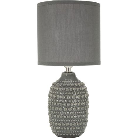 Lampada da comodino Points Grigia in ceramica con paralume in tessuto — Ø 15 cm