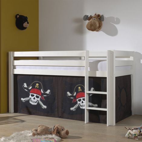 Pirata Vipack Pino Bianco 90x200 Letto a mezza altezza con rete e rivestimento (1/5)