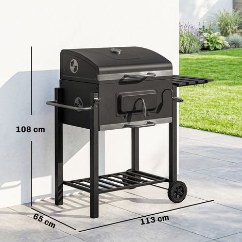 Holzkohlegrill Smoker BBQ-Smoker, 1 Ablage, 1 Handtuchhalter, 2 Grillroste, 113 cm x 65 cm x 108 cm, Schwarz (1/5)