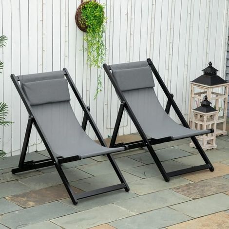 Chaise longue pliante - SINGULARITY - Réf. 84B-342V01CG - Lot de 2 - Aluminium & textilène - Inclinable 5 positions (1/5)
