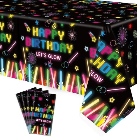 Neon Party Tischdecken 130x213 cm, 4 Stück, Glow-Effekt, Geburtstag