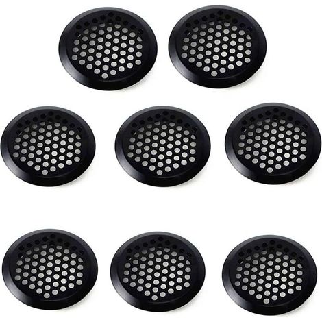 Grille de ventilation murale ronde 8 pièces Grille de ventilation en métal 35 mm avec filet anti-insectes (noir)
