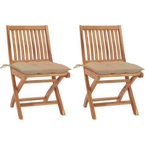 Gartenstühle 2 Stk. mit Beige Kissen Massivholz Teak