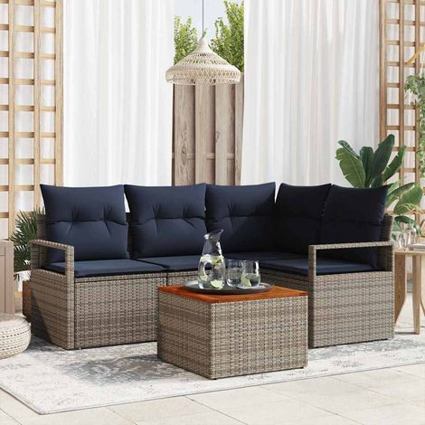 vidaXL Ensemble de canapé de jardin avec coussin 5 pcs Gris polyrotin (1/5)