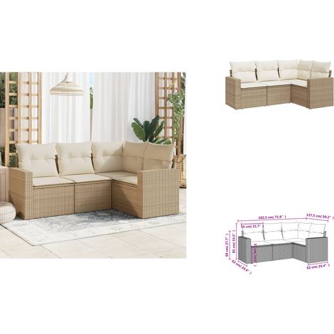 Salon de jardin avec coussins 4 pcs beige résine tressée - Ensemble Salon De Jardin - Meuble De Jardin - Salon Extérieur - Mobilier De Jardin - Résine Tressée (1/3)