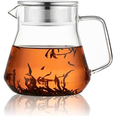 Théière en verre One-Touch, théière 600ml avec filtre inox, infuseur pour thé en feuilles à la maison (1/5)