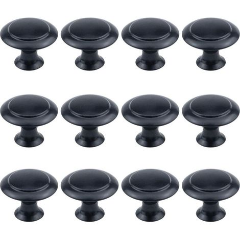 Lot de 12 boutons ronds de 2,5 cm de diamètre, matériel d'armoire noir plat avec vis de montage (1/3)