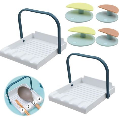Set di due porta-coperchi e porta-cucchiai in plastica, vassoio raccogligocce per spatole e utensili da cucina, organizer da tavola multifunzionale - Crezuo