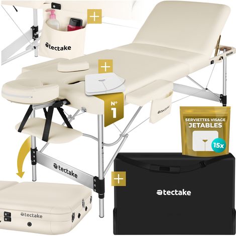 Table de massage pliante largeur 70cm réglable en hauteur beige