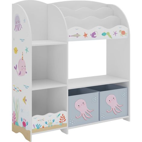 Scaffale dal design senza tempo per soggiorno camera da letto mobiletto per bambini con motivo oceano 100 x 93 x 30 cm bianco grigio 030011210