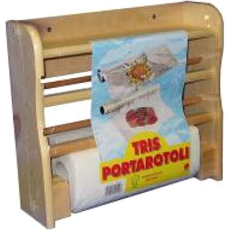 Portarotolo Legno a Parete 3 Naturale Cm 33X9 H 29 (1/5)