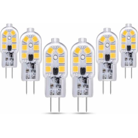 G4 LED-Glühbirne 12 V 2 W Warmweiß 3000 K, 200 lm, G4 10 W 20 W Halogenlampe entspricht, nicht dimmbar, Bi-Pin G4 12 V LED AC DC für Kronleuchter, Tischlampe, 6er-Pack