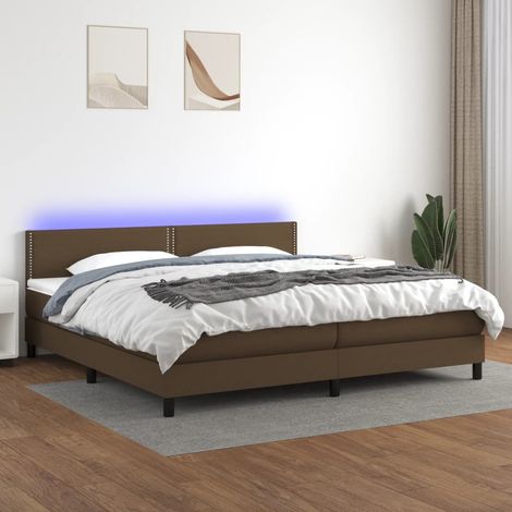 vidaXL Letto a Molle Materasso e LED Marronescuro 200x200cm in Tessuto (1/5)