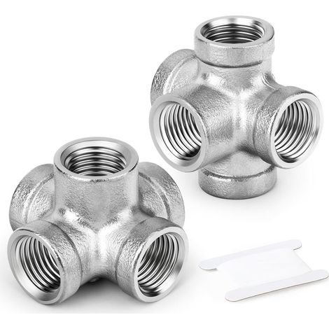 Zweiteiliges 5-Wege-T-Stück aus Edelstahl mit seitlichem Abgang, 1/2"-BSP-Schlauchanschluss für Wasser- und Luftschläuche, industrielle Anwendungen (1/5)