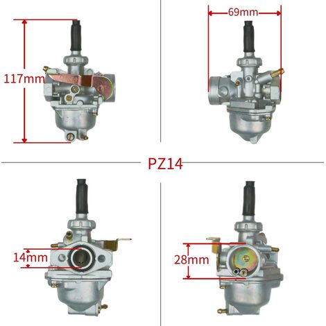 The PZ14 is compatible with the carburetors of the Honda CRF50, XR, Z50, 50CC, K3, K2, K1 and PZ10 motorcycles. (1/4)