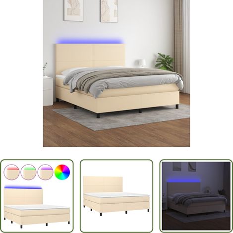 vidaXL LED-Streifen - Boxspringbett mit Matratze & LED Creme 180x200 cm Stoff (1/5)