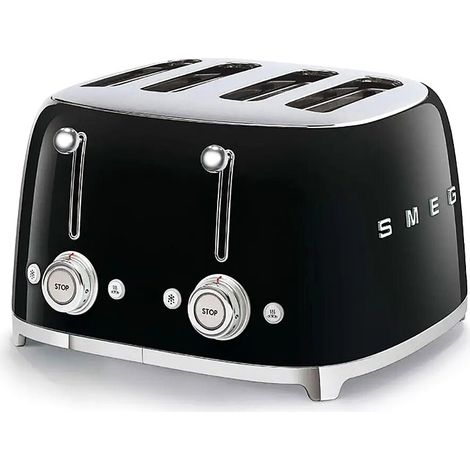 Smeg, Tostapane 4 fette TSF03BLEU, 4 scomparti da 36 mm, 6 livelli di doratura, funzione riscaldamento, scongelamento e bagel, espulsione automatica del pane, 2 vassoi raccogli briciole, 2000 W, nero (1/3)