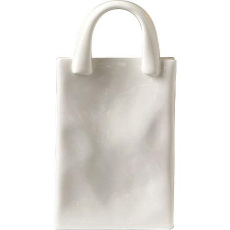 Vase Céramique Forme Sac - Blanc Porcelaine - 5,5 x 7,8 x 14,5 cm - Décoration Intérieure Moderne - Pour Fleurs Fraîches ou Séchées - 1 Pièce