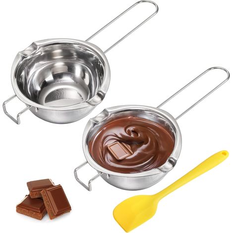 Lot de 2 Bol pour Bain Marie en Acier Inoxydable avec poignée Melting Pot de Chocolat Lait Beurre Bonbons Fromage - Bonus 1 Plastique Grattoir, 500 ml (1/5)