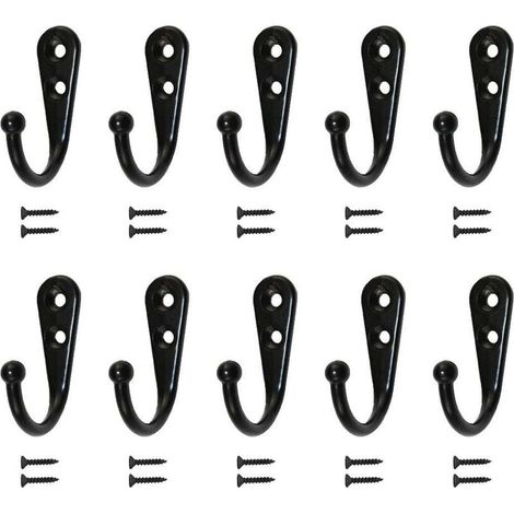 10 patères murales simples noires, équipées de vis de fixation. (1/5)