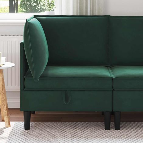 Sofá Esquinero con Almacenamiento Verde oscuro Terciopelo