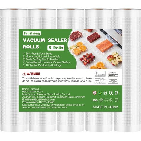 Sacs Sous Vide Alimentaire, 5 Rouleaux de 28 x 300 cm Sac Sous Vide, Rouleau Sous Vide Alimentaire, Conservation, pour le Cuisine, , Sans BPA, Convient à Tous Machine Sous Vide (1/5)