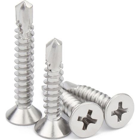 Lot de 50 vis autoperceuses à tête fraisée cruciforme 4,8 x 38 mm , en acier inoxydable 304 , vis autotaraudeuses multi-usages pour tôles métalliques , bois , cloisons sèches (1/5)