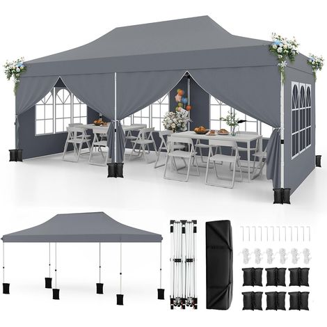 Tonnelle Pliante 3x6 Imperméable avec 6 Parois Amovibles, Barnum Pliant 3x6, Hauteur Réglable, Portes Zippées, Tente de Réception Anti-UV, Sac Transport, Montage sans Outil (1/5)