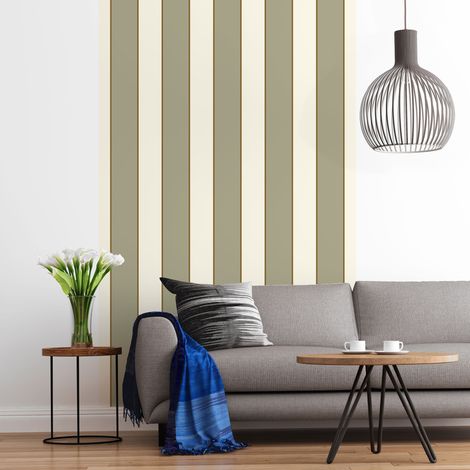 Papier peint panoramique, rayure kaki vintage, tendance , 250 cm X 150 cm