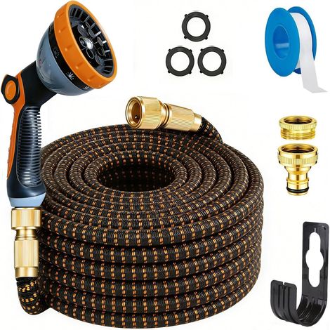 Tuyau d'arrosage extensible de 30,5 m, tuyau d'arrosage flexible avec 10 buses de fonction, interface métallique anti-fuite, anti-nœuds, résistant à l'usure, tuyau d'arrosage pour lavage de voiture (1/5)