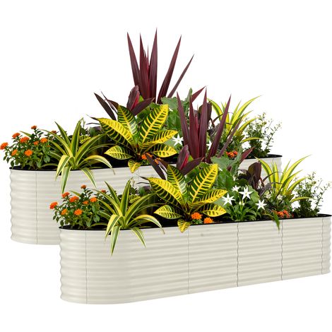 Lot de 2 bacs de culture surélevés en métal galvanisé – Résistants à la rouille, faciles à monter, bandes anti-coupure – Potager, fleurs, herbes – Couleur beige amélioré, 240x60x60cm (1/5)