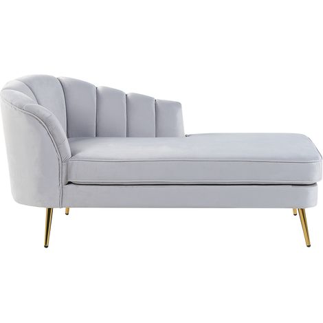 Chaise longue de terciopelo gris claro dorado izquierdo patas de metal glamour Allier (1/5)