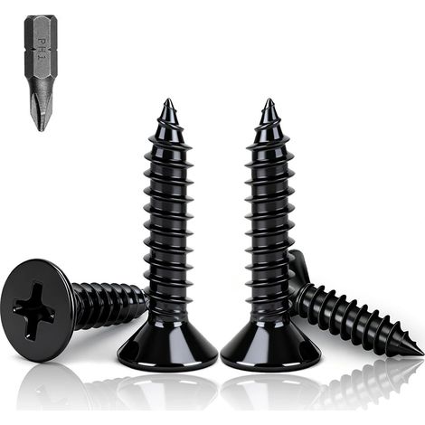 150 Pièces Vis Autotaraudeuses M3x20mm, Vis à Bois Acier Carbone Noir, Vis à Tête Plate Croisée pour Bois, Meubles, Plastique et Métal Doux (1/5)