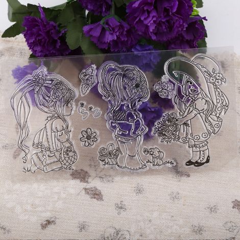 Album photo de scrapbooking, tampon transparent en silicone, motif fille de dessin animé