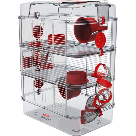 Zolux – Cage pour rongeur 3 étages – Habitat évolutif pour hamster, souris, gerbille – Dimensions L 41 x P 27 x H 53 cm – Parois transparentes