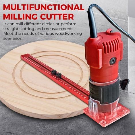 utensili in 1 per la lavorazione del legno: dima regolabile per fresatura di scanalature, dima per ferramenta per mobili, guida di taglio circolare (1/3)